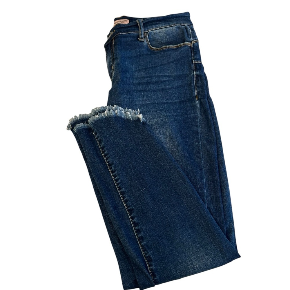 JUICY COUTURE Distressed Skinny Jeans Raw Frayed Hem Sz 8 Blue Y2K Vibe - Picture 1 of 13